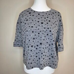 Cropped Splendid Womens XS Gray‎ Black Star Print Boxy Short Sleeve Knit Top